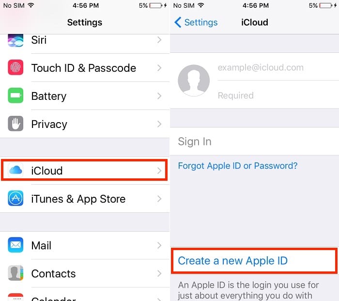 Create icloud account